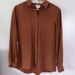 Sezane silk button up blouse with subtle polka dots, size 36